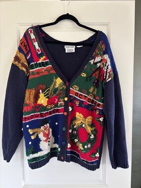 Vintage Hand-knit Erika Holiday Sweater Button Up Cardigan Sweater